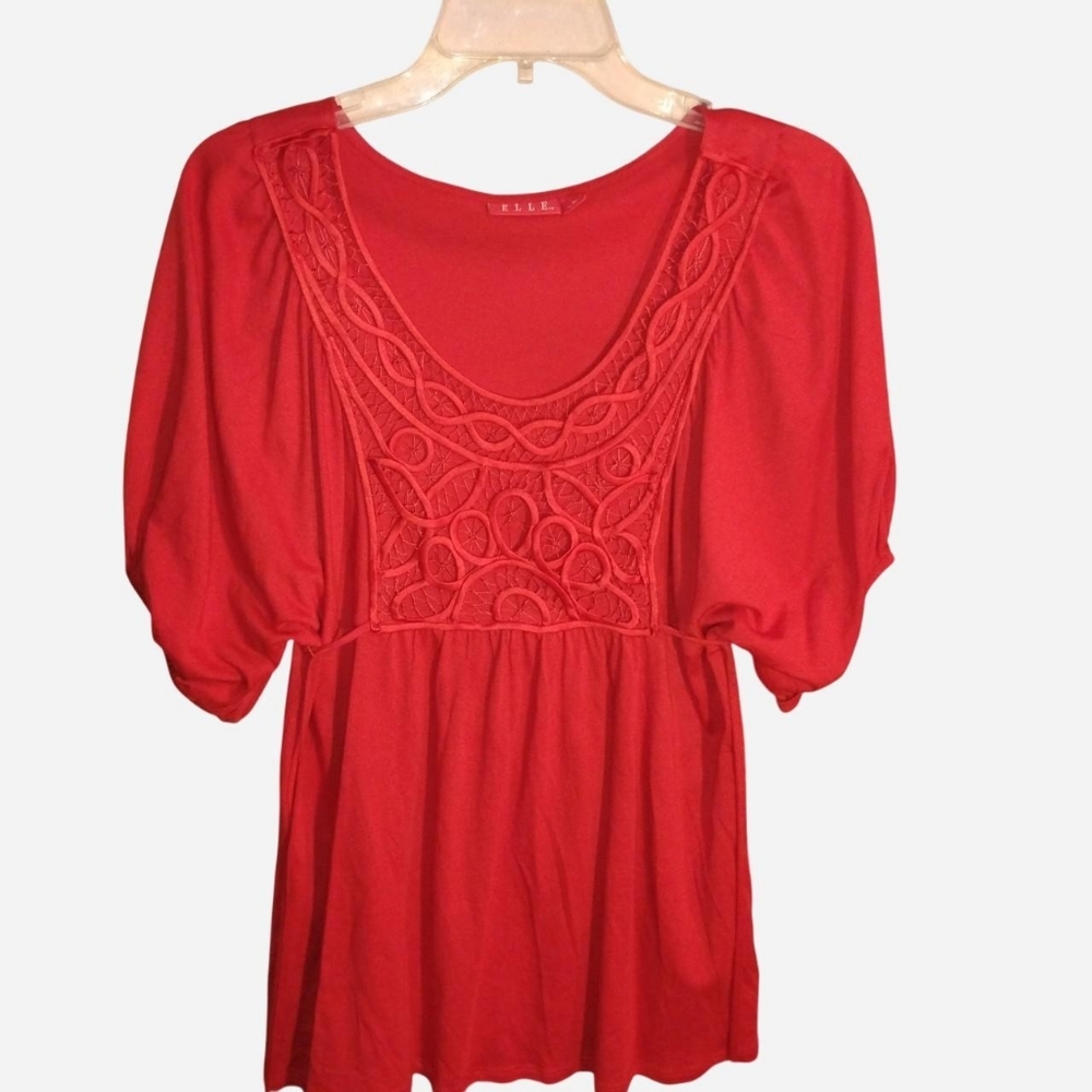 NWT ELLE Bohemian Soutache Embroidered Tunic Top Size Medium